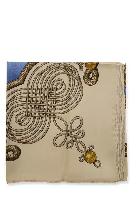 Beige & Multicolor 'Brandebourgs' Silk Scarf 90, , large image number 1