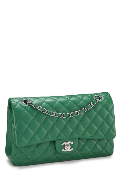 Green Quilted Lambskin Classic Double Flap Medium, , large