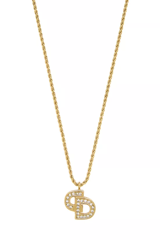 Gold Crystal 'CD' Necklace, , large image number 1