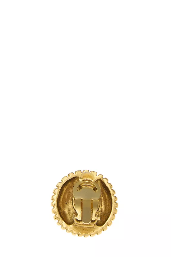 Gold 'CC' Button Earrings, , large image number 1