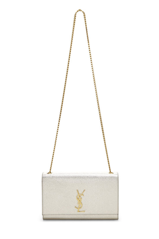 Saint Laurent Kate Gold/Silver YSL Medium Black in Calfskin with Gold/Silver-tone  - US