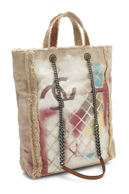 Beige Canvas Graffiti Tote, , large image number 2