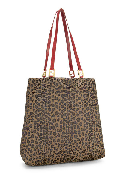 Brown Leopard Canvas Tote, , large