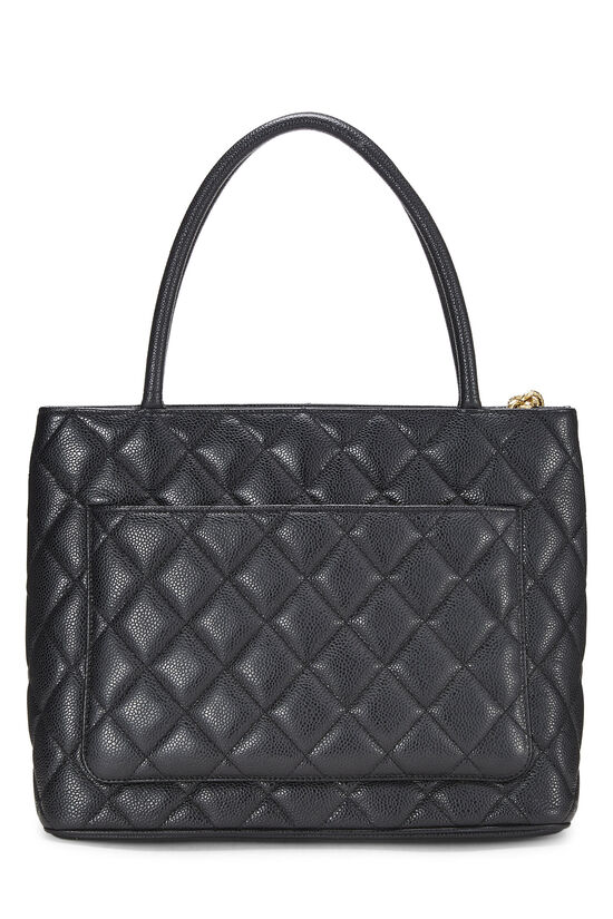 Black Quilted Caviar Medallion Tote, , large image number 3