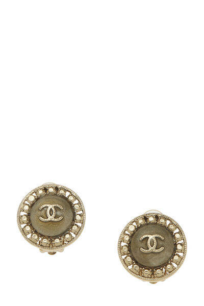 Gold 'CC' Button Earrings