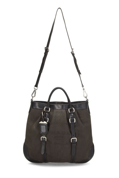 Brown Jacquard Fabric Convertible Handbag, , large