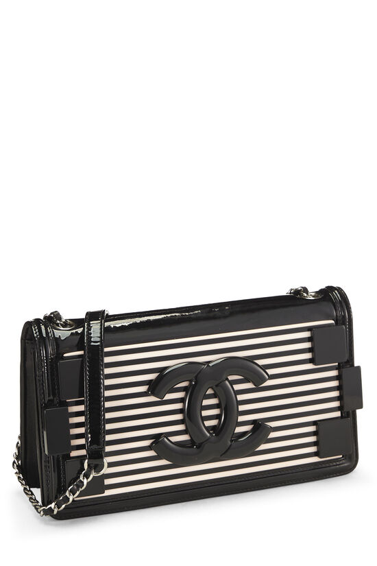 Black & Pink Striped Patent Leather Boy Brick Bag, , large image number 3