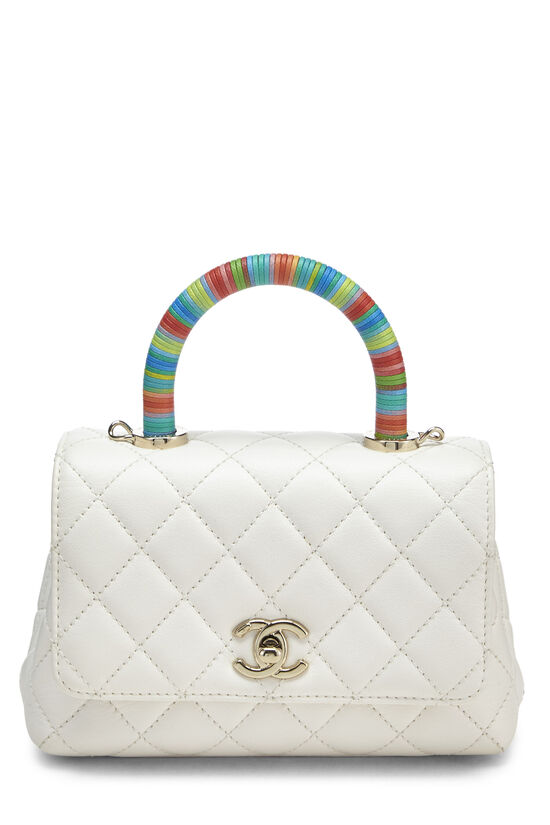 Replica Chanel Coco Grained Calfskin Flap Bag with Handle 92991 White
