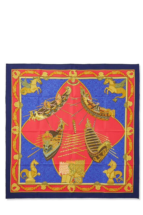 Navy & Multicolor 'Les Bissone de Venise' Silk Scarf 90, , large image number 1
