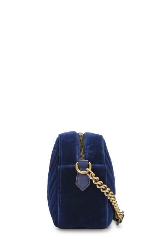 Blue Chevron Velvet GG Marmont Shoulder Bag Small, , large image number 2