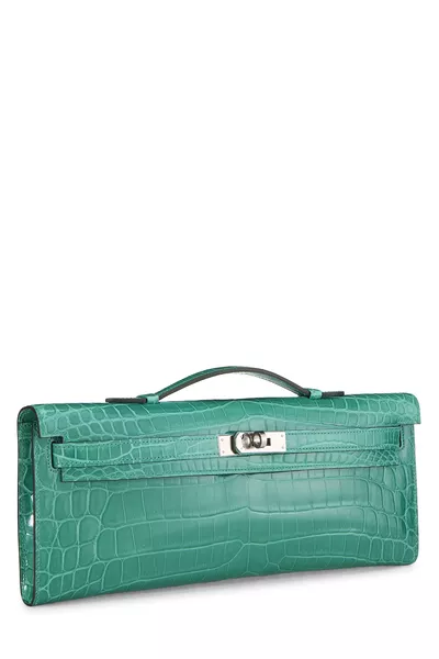 Vert Jade Crocodile Porosus Kelly Cut, , large