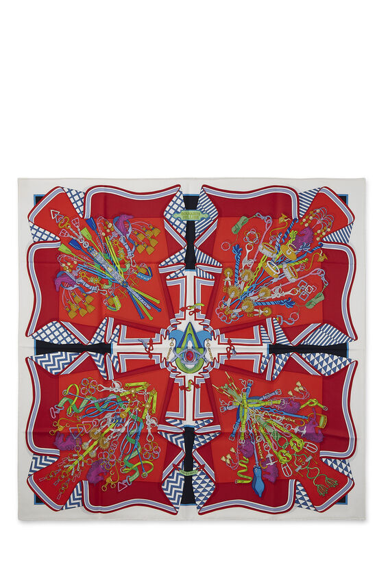 Red & Multicolor 'Bouquets Sellier' Silk Scarf 90, , large image number 0