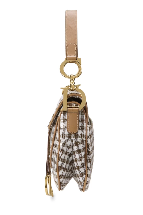 Brown Houndstooth Tweed Double Saddle Bag, , large image number 2