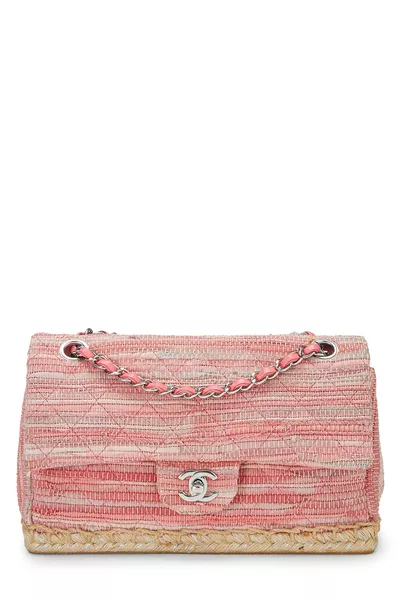Pink Raffia Espadrille Classic Flap Medium