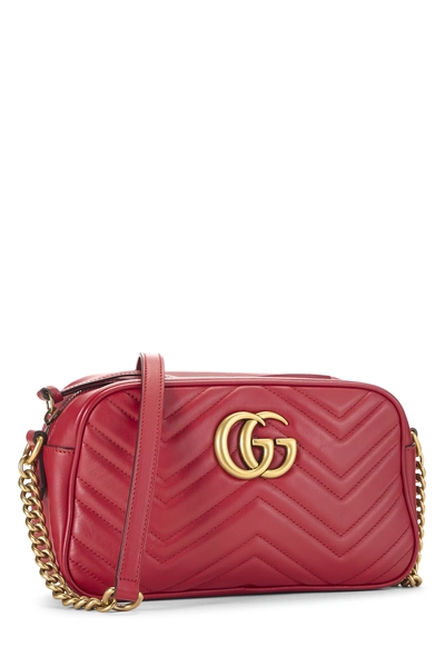 Red Leather GG Marmont Crossbody Bag Small, , large