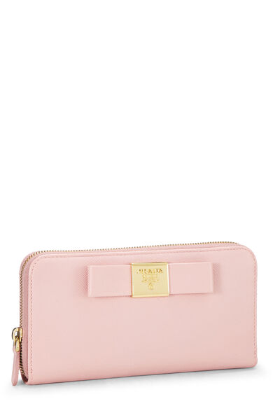 Pink Saffiano Bow Zip-Around Wallet, , large