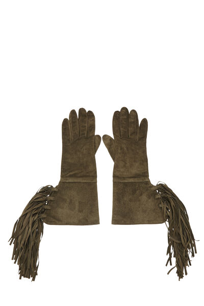 Green Suede Fringe Gloves
