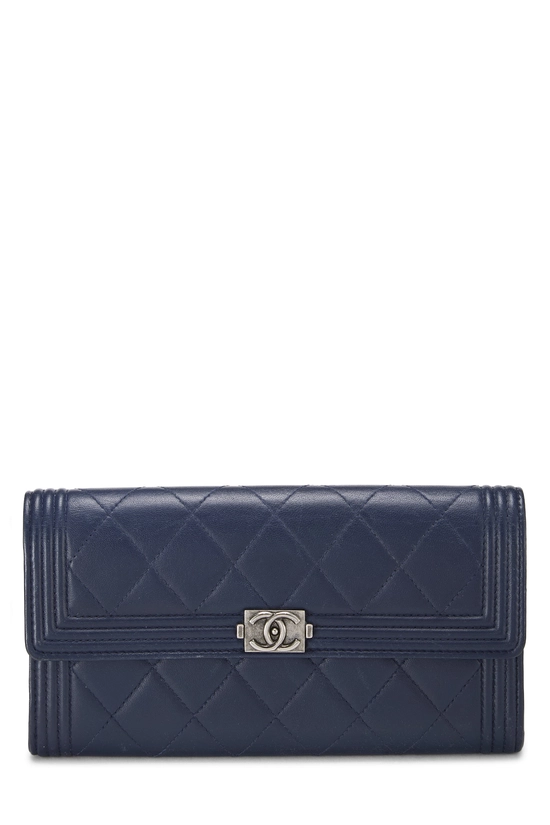 Navy Quilted Lambskin Boy Wallet, , large image number 0