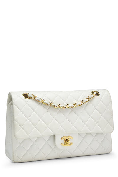 White Quilted Lambskin Classic Double Flap Medium, , large
