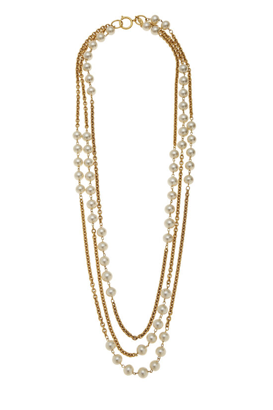 Gold & Faux Pearl Necklace XL, , large image number 0