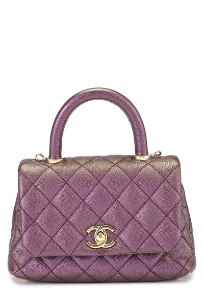 Iridescent Purple Quilted Caviar Coco Handle Bag Extra Mini