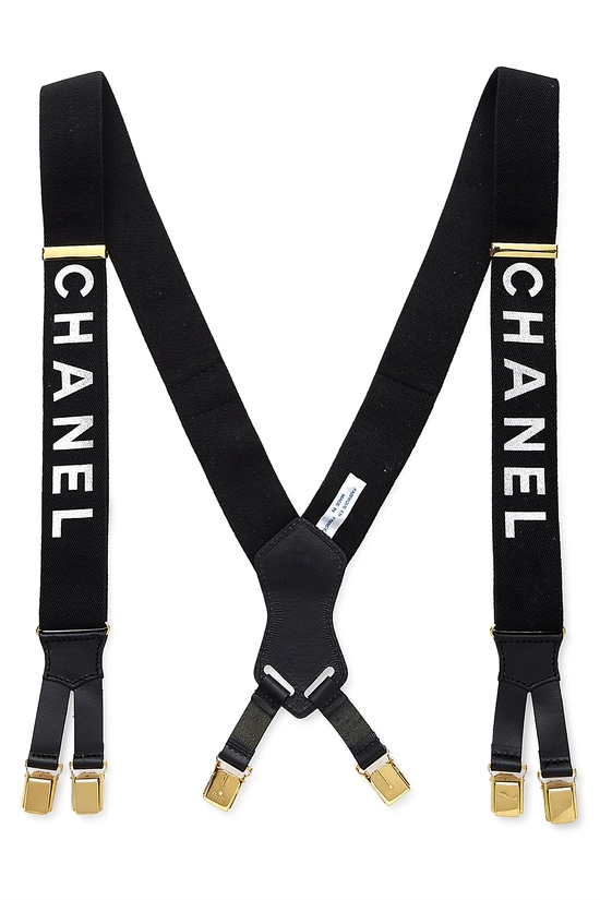 Black Elastic Logo Suspenders, , large image number 0