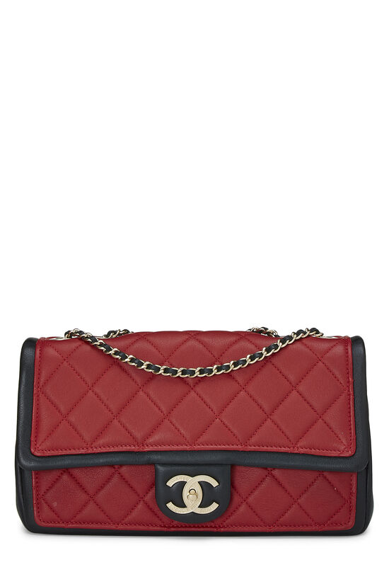 Chanel Red & Black Quilted Lambskin Graphic Flap Medium