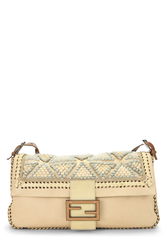 Beige Leather Baguette Shoulder Bag Maxi, , large image number 0