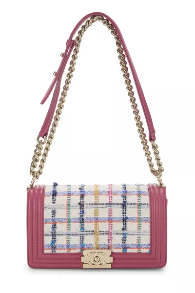 Pink & Multicolored Tweed Boy Bag Medium