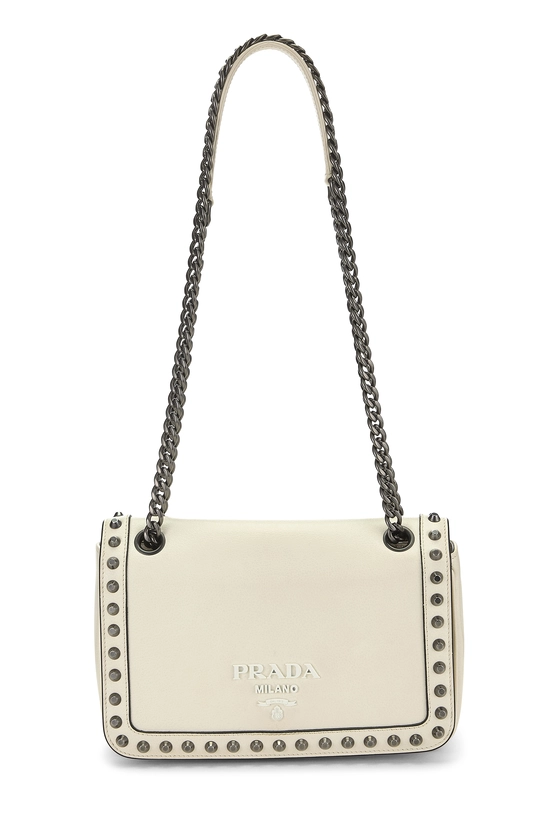 White Calfskin Leather Studded Crossbody, , large image number 0