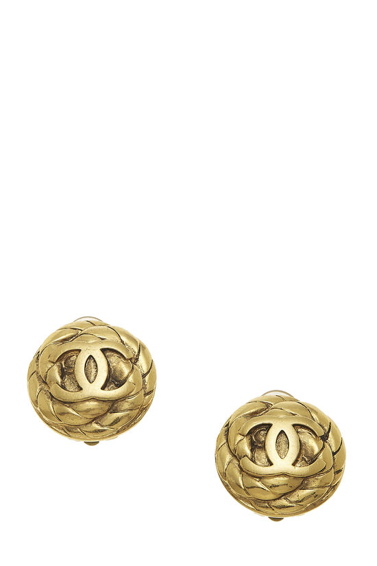 Gold Round 'CC' Dangle Earrings