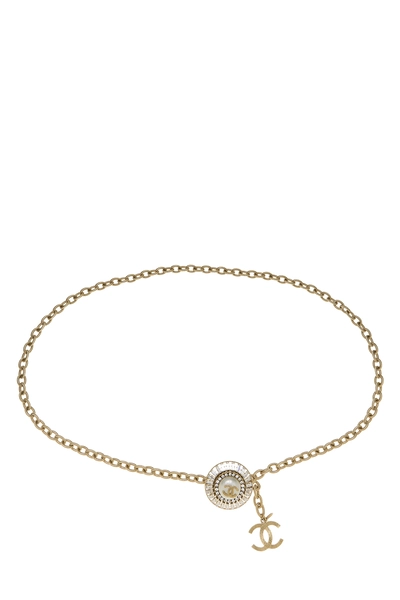 Gold Crystal Faux Pearl 'CC' Sunburst Chain Belt