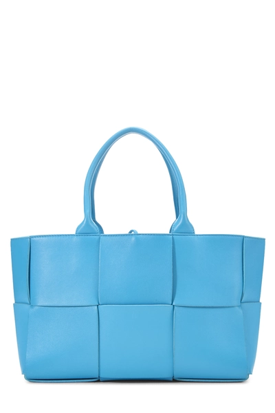 Bottega Veneta Blue Calfskin Maxi Intrecciato Arco Tote Small
