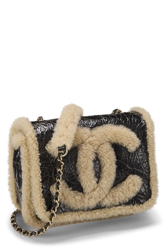 Black Shearling 'CC' Mania Flap Bag, , large image number 1