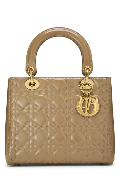 Beige Cannage Quilted Patent Leather Lady Dior Medium