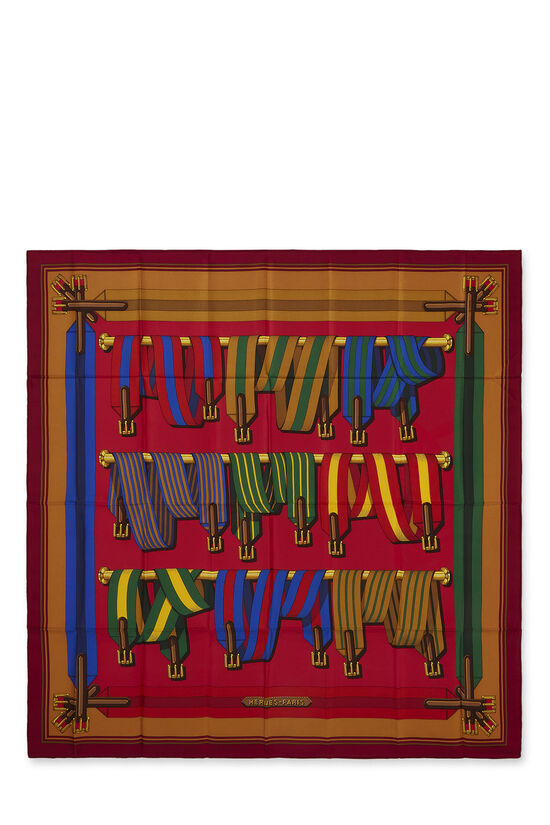 Red & Multicolor 'Les Sangles' Silk Scarf 90, , large image number 0