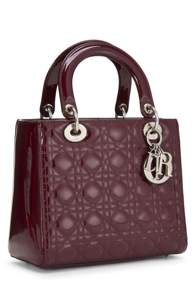 Burgundy Cannage Patent Leather Lady Dior Medium, , large