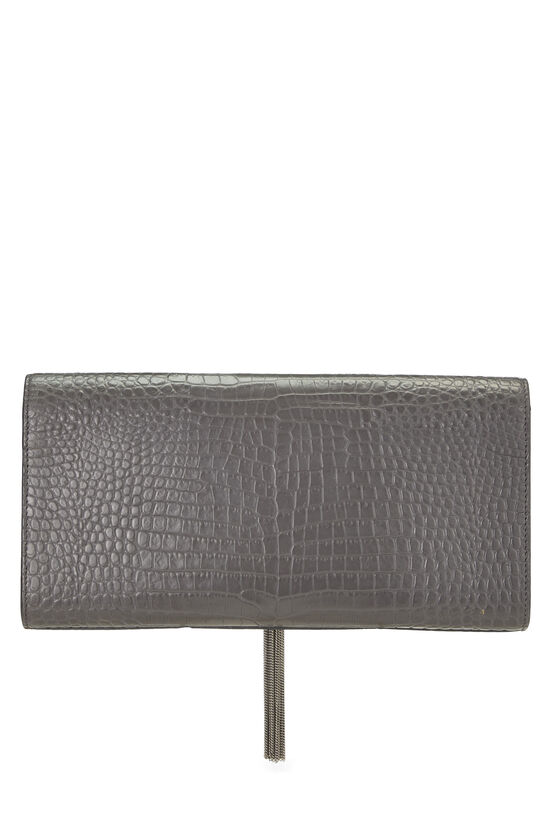 Grey Embossed Leather Tassel Clutch, , large image number 3