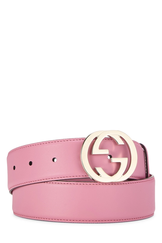 Pink Leather Interlocking GG Belt 80, , large image number 0