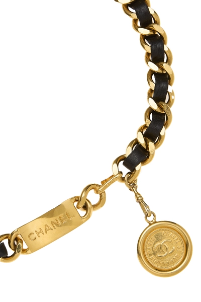 Gold & Black Leather Chain Belt, , large