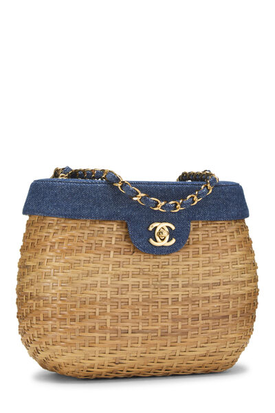 Navy Natural Wicker Basket Bag, , large