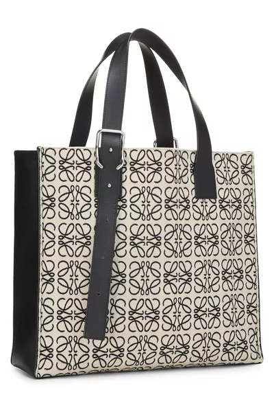 Black Jacquard Anagram Buckle Tote, , large