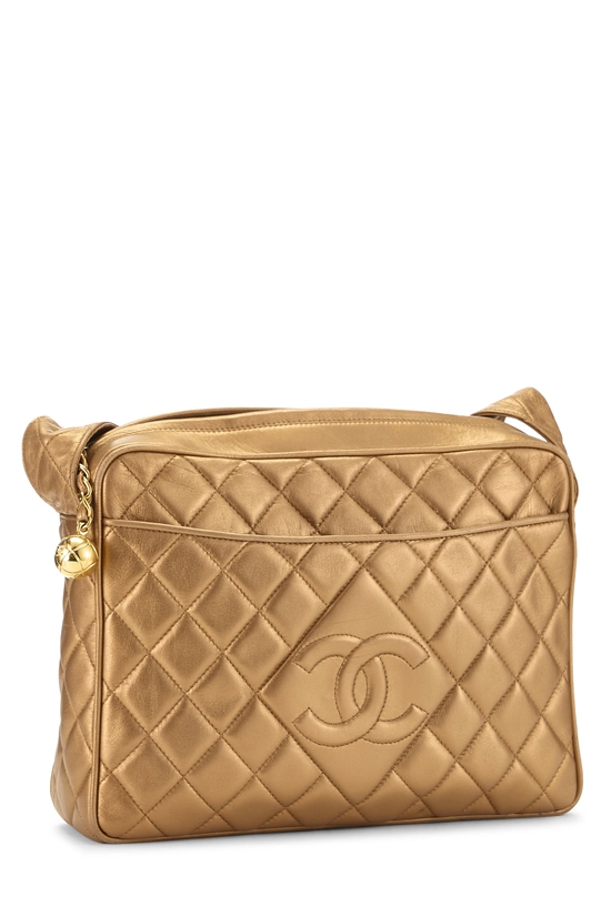 Pre-Owned Gold Lambskin Diamond 'CC' Camera Bag Large Q6BAST1ID5000