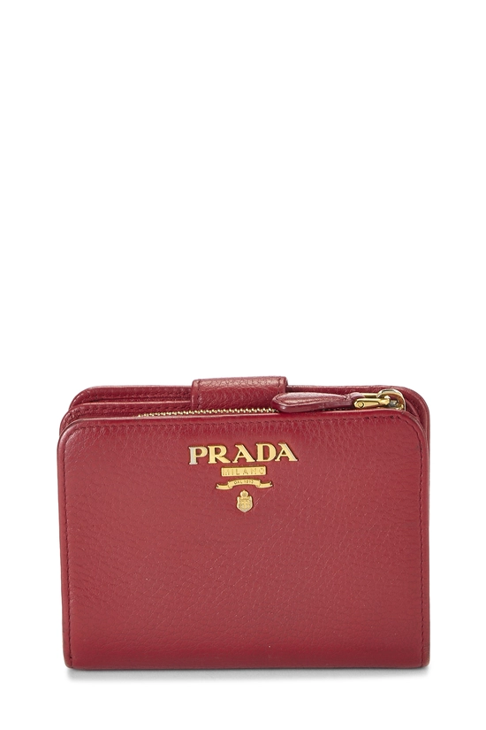 Red Vitello Daino Compact Wallet, , large image number 0