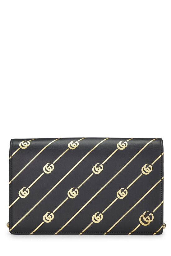 Black Leather GG Stripe Wallet On Chain (WOC), , large image number 0