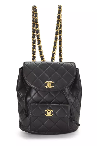 Black Quilted Lambskin Backpack Medium