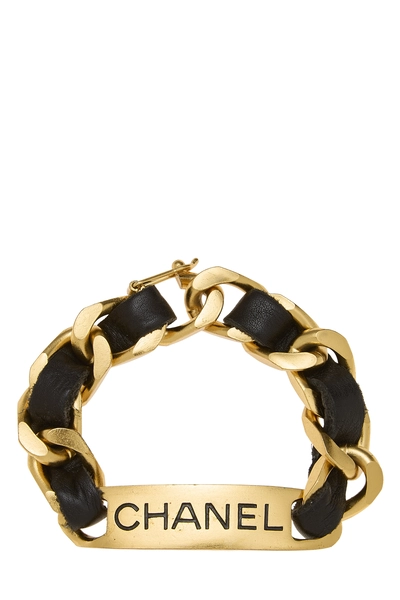 Gold & Black Leather Chain Bracelet