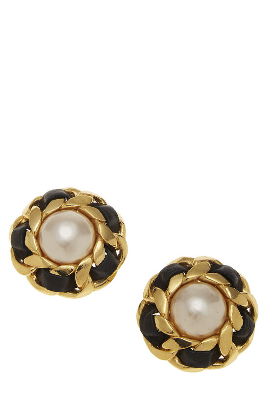 Gold & Faux Pearl Earrings Large, , large image number 0