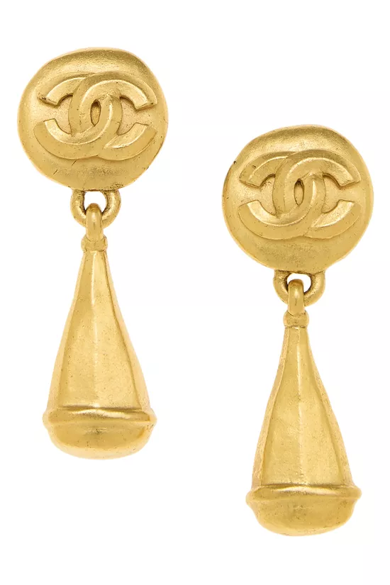 Gold Round 'CC' Dangle Earrings, , large image number 0