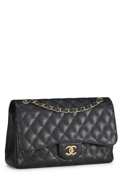 Black Quilted Caviar New Classic Double Flap Jumbo, , large